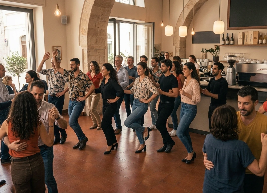 Gruppo di allievi che balla insieme in sala
