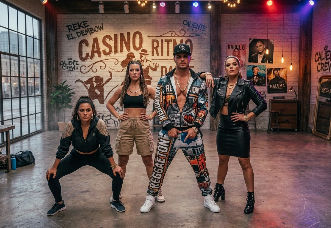 Ballerini di reggaeton in posa davanti a un muro di murales